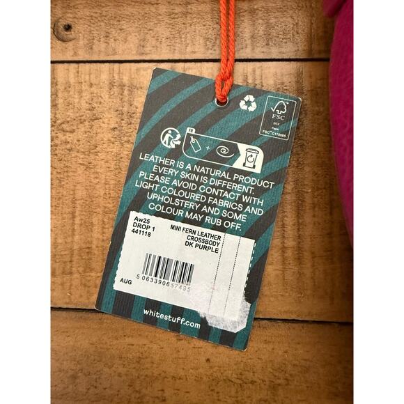 White Stuff Crossbody Bag Womens Mini Dark Purple Mini Fern Pebbled Leather - Picture 7 of 14